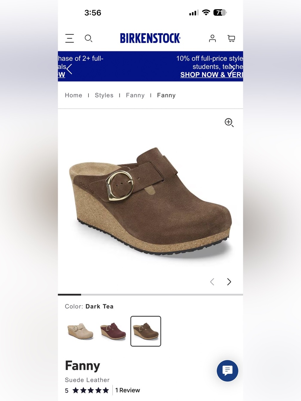Sz38⭐️Like New Birkenstock Papillo Fanny Ring Buckle Dark Tea Suede Wedge 40mm